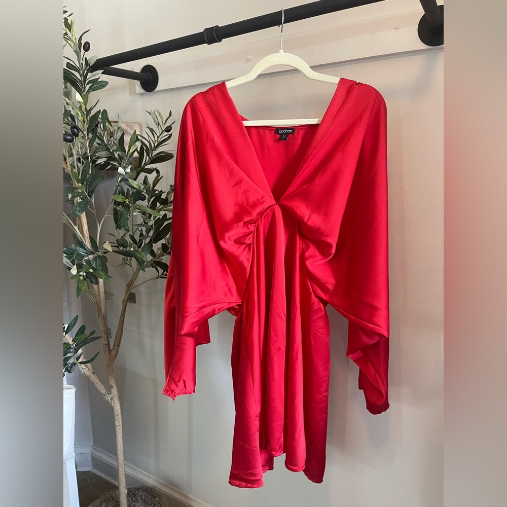 Elegant Red Draped Dress